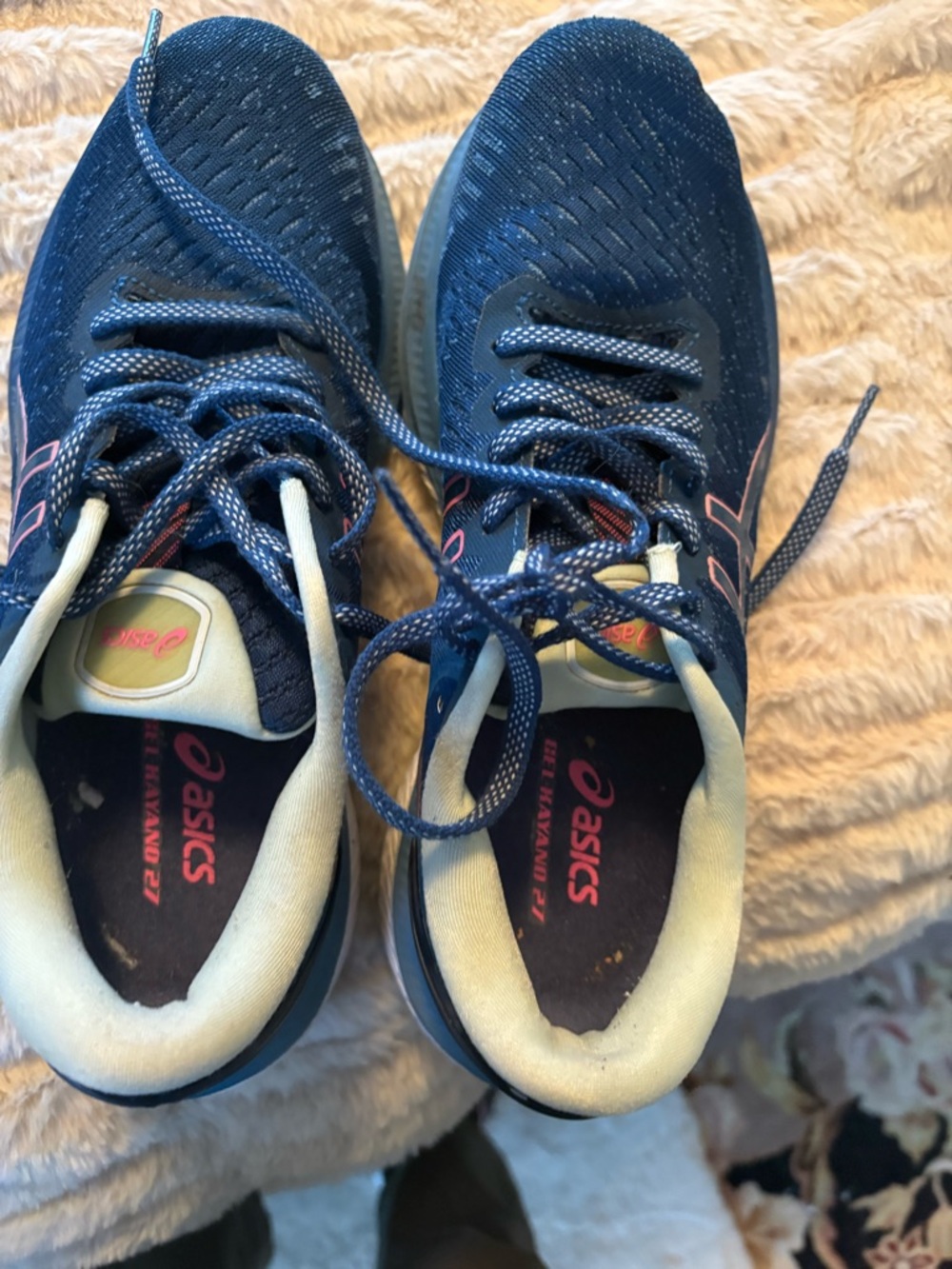 ASICS Navy Blue Running Shoes with Pink Accents